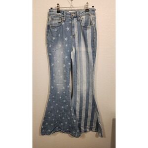 Shyanne Women's Stars & Stripes‎ Print High Rise Super Flare Jeans size 27